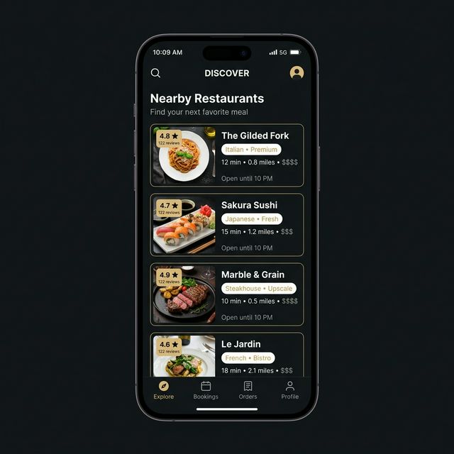 DINEIN app showing restaurant menu